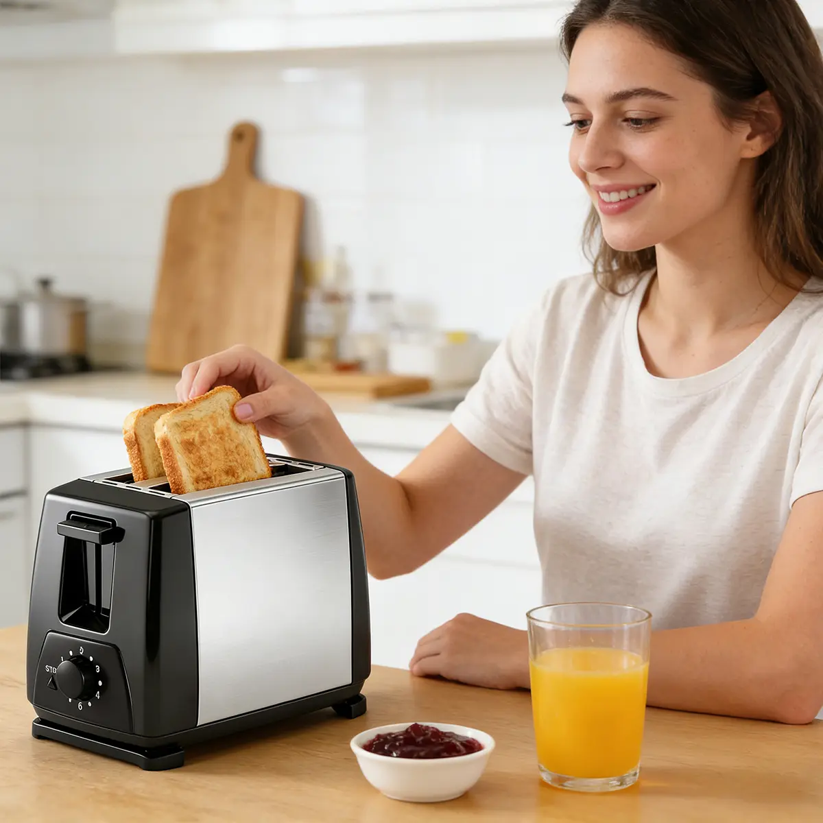 2-Slice Stainless Steel Modern Toaster for Households, Extra-Wide Slot Electric Toaster with Adjustable Browning Control, Removable Crumb Tray, Pop-Up Design for Bread, Bagel, Kitchen Breakfast Appliance with Modern Home Decor Appeal