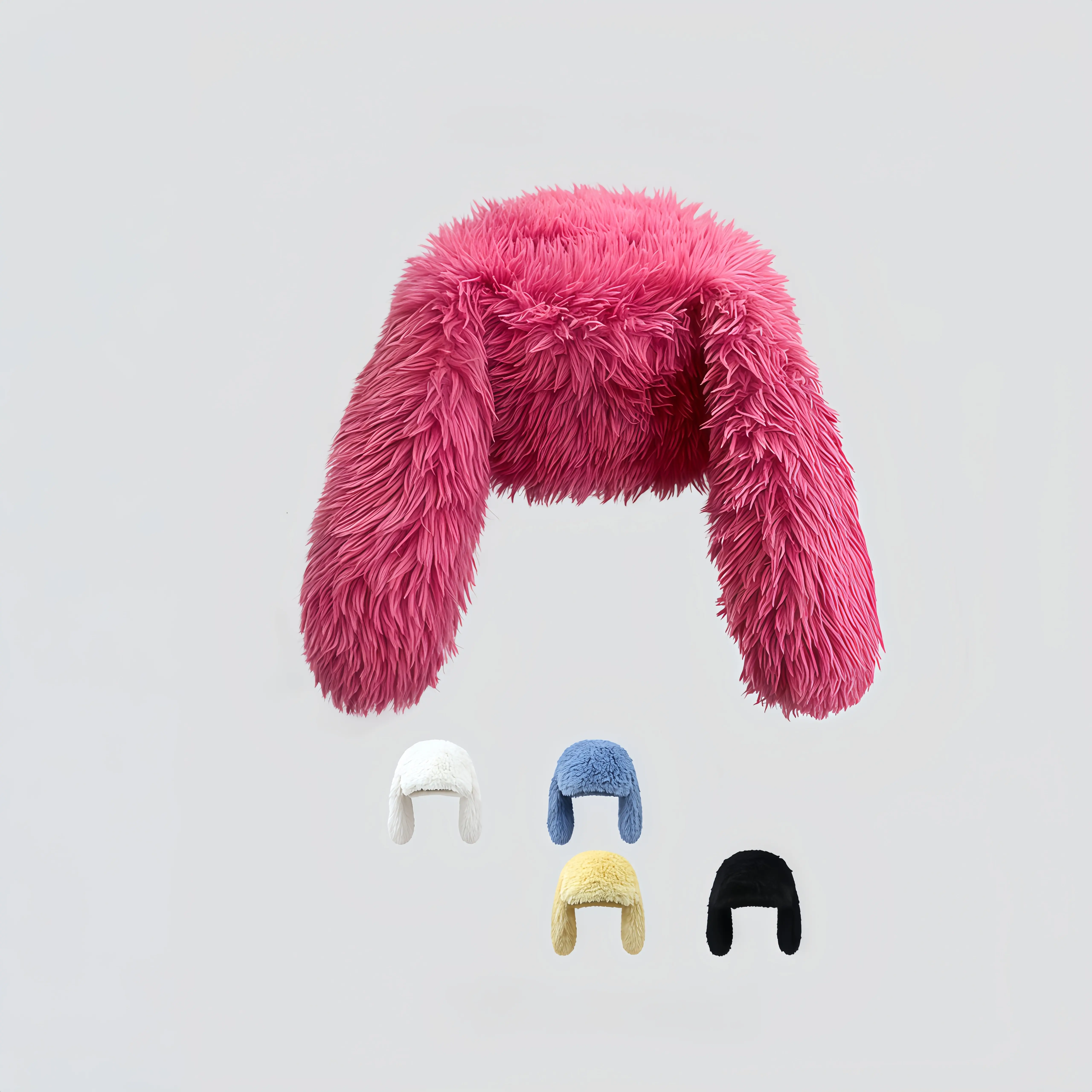 Unisex Plain Polyester Furry Beanie - Long Bunny Ears Stylish Fur Hat, Cute Furry Cartoon Costume Accessory, Warm Winter Hat for Streetwear, Ideal New Year Gift, Stylish Hat Beanies Hats Dress Up Hat