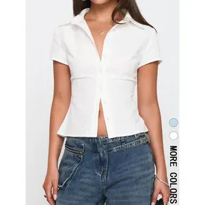 Women's Button Collared Shirt, Casual Slim-fitting Short Sleeve Top, Ladies Clothes for Daily Wear, Womenswear, Basic Casual Classy TopGift