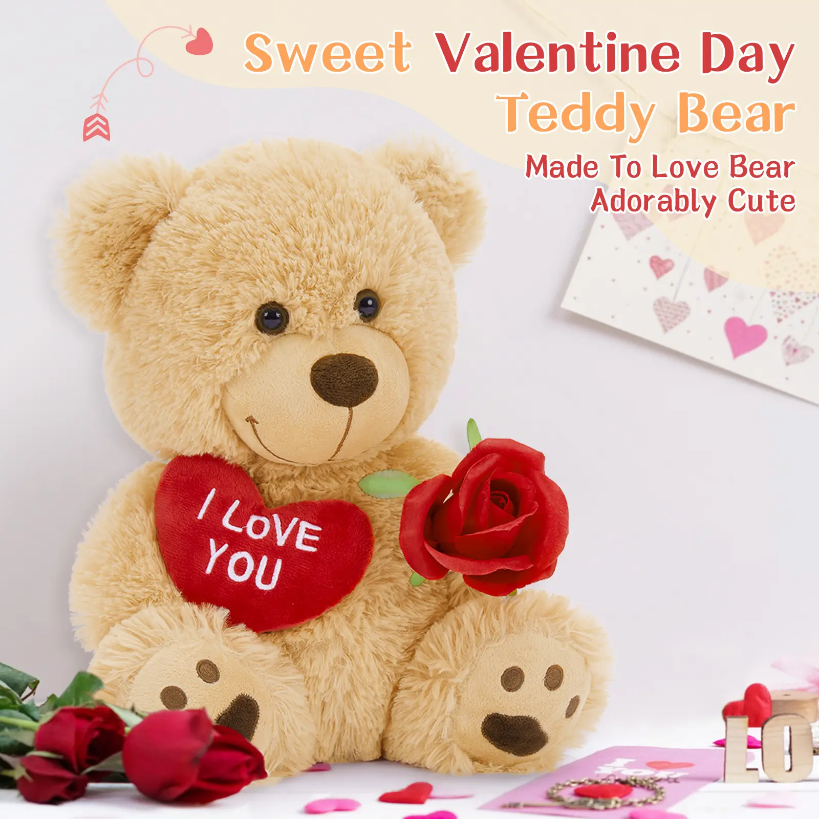 MaoGoLan 12" Small Teddy Bear with Red Heart, I Love You Valentines Day Teddy Bear Stuffed Animal White,Velvet Red Heart Valentines Day Bear Gift for Kids,Girlfriend,Wife #springtok Teddybear #stitch stuff #cozyvibes #plushie  #TikTokShopSummerTurnup