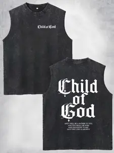 Christian Faith "Child of God" Bible Verse Graphic Sleeveless Tank Top, Vintage Distressed Oversized Religious Muscle Tee, Casual Black Streetwear Top Tropical