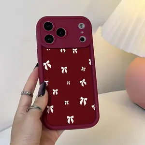 Red Background Bow Pattern Case for iPhone 17 Pro Max 16 16e 15 14 Plus 13 12 Mini 11 Air X XS Pattern Soft TPU Rubber Camera Protection Rugged Mobile Phone Cover Gift 2D printing