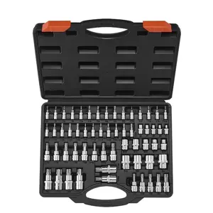 fathersdaygift VEVOR Torx Bit Socket and External Torx Socket Set, 60-Piece T6-T70, TT6-TT70, TP8-TP60, E4-E24, S2 Alloy Steel and Cr-V Steel, 1/4 in, 3/8 in, and 1/2 in Drives, with Enhanced Storage Case, Hand Use