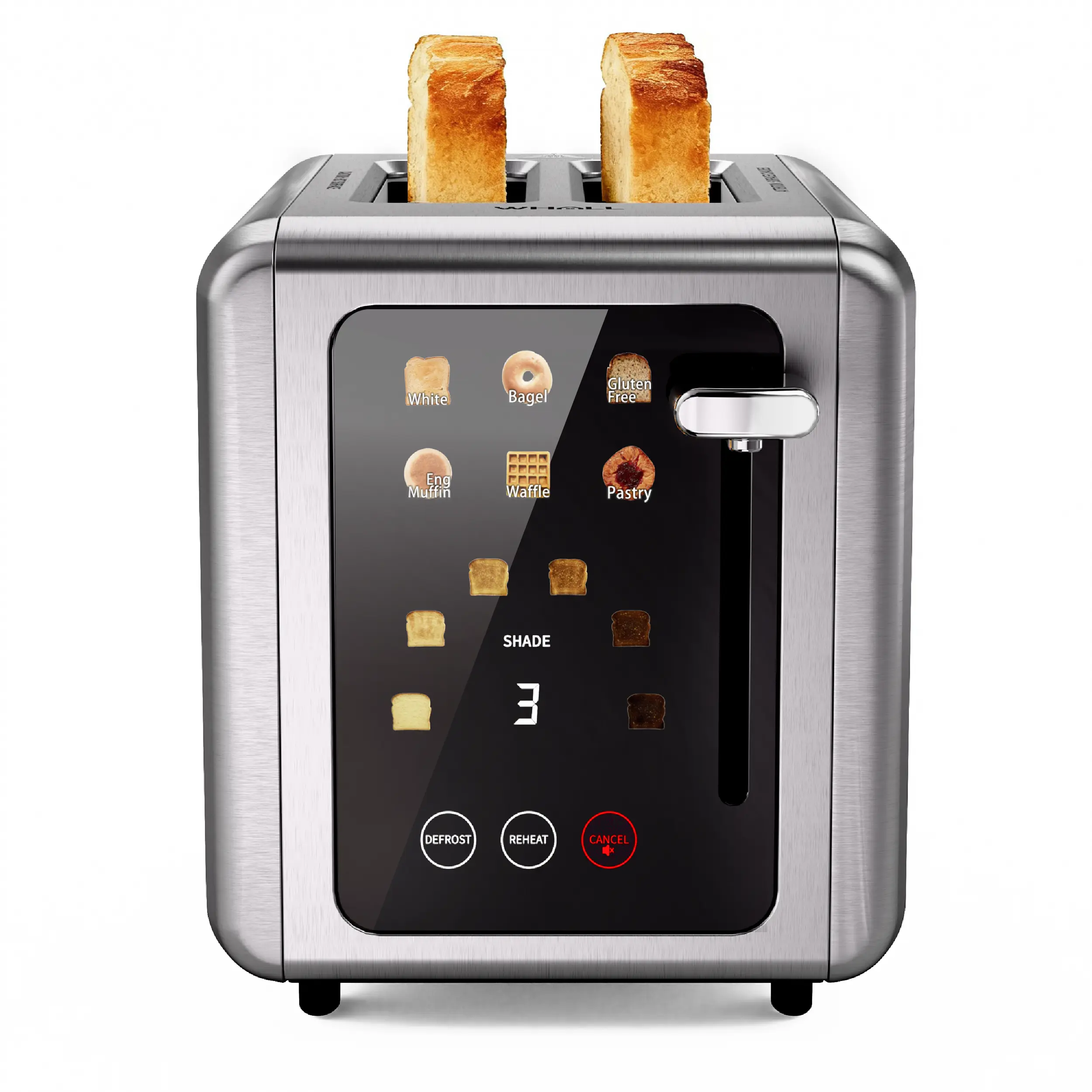 WhallPro Touch Screen Toaster 2 & 4 Slice | Stainless Steel, Digital Timer, Sound | 6 Bread Types & Shades