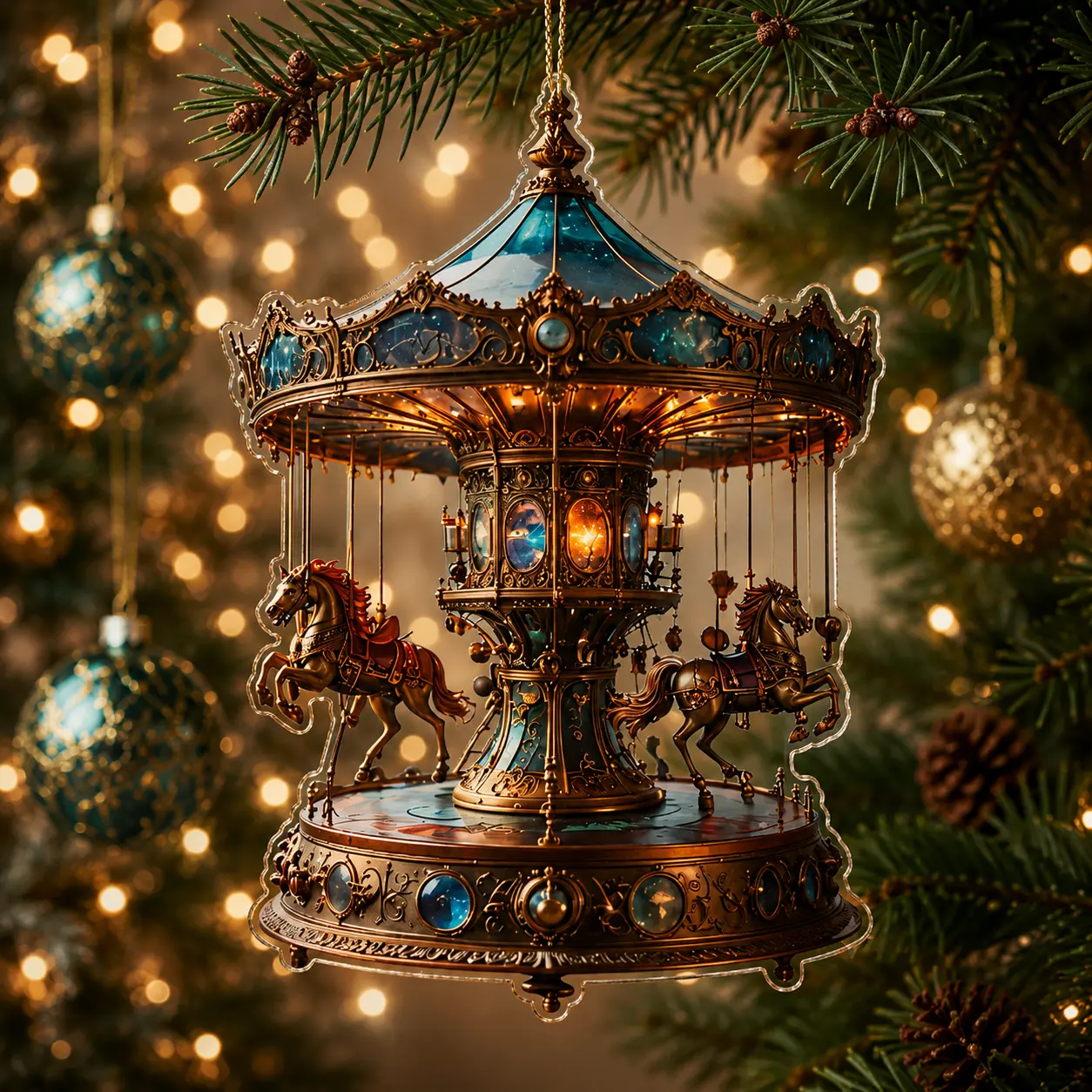 Carousel Acrylic Ornament, Vintage Merry Go Round Christmas Tree Ornament, Antique Carousel Horse Hanging Decor, Whimsical Holiday Decoration, Fairground Carousel Ornament, Christmas Keepsake Gift, Nostalgic Winter Wonderland Decor