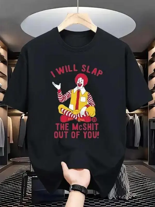 FEEGO Summer t Shirts mens i will slap the mcshit you funny graphic t shirt 100 cotton soft crew neck tee black with red yellow humorous short sleeve shirt for summer outdoor activities sizes