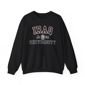 Iraq University Crewneck Sweatshirt - National Animal & Est. Date on World Map - Heritage Ethnicity Country