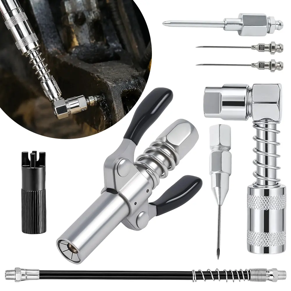 9pcs Grease Gun Fitting & Coupler Kit, 90 Degree Adapter, Straight Coupler, Needle Nozzles & Zerk Cleaner Tips, Universal Accessories for Lubricating Cars, Trucks, Tractors, UTVs & Industrial Equipment tiktokshopbacktoschool