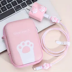 Charger Protector Compatible with iPhone 11 12 13 14 15 Pro Max, Cable and Charge Cord Saver for Cell Phone Case - Adorable DIY Cat Paw Design (6-in-1) in Pink Charging