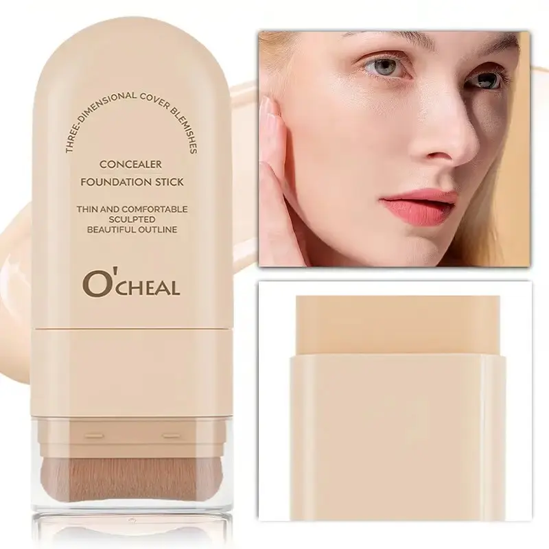 Cosmetic Eraser Foundation Stick with Brush - Long-Lasting Concealer, Buildable Coverage, Brightening Perfect Makeup Base