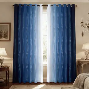 Gradient Navy Blue Silver Foil Abstract Geometric Blackout Curtains for Bedroom,84 Inches Length for Living Room Darkening, Blackout Window Cover Panels for Guest Room Grommet Top 2 Panels Home Decoration Curtain