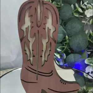 Farmhouse Western Cowboy Boot Napkin Holder Rustic Brown Wooden Open Top Stand Stable Base Vintage Charm Ideal for Home Kitchen Office Party Decor