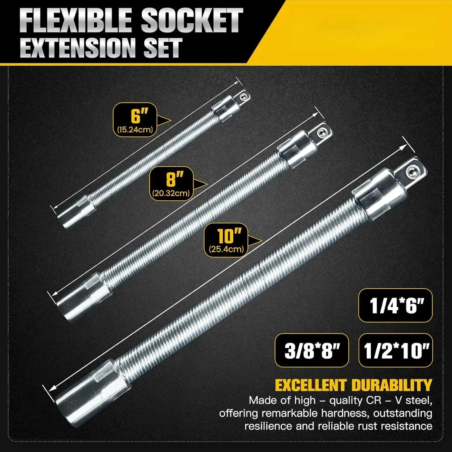 1/2" Flexible Socket Ratchet Wrench Set – 35cm Bendable Extension Bar with 3 Flexible Shafts, Heavy Duty Wrench Extender & Connecting Rod for Tight Spaces, Automotive Repair, Garage Maintenance, DIY Mechanic Tool Kit