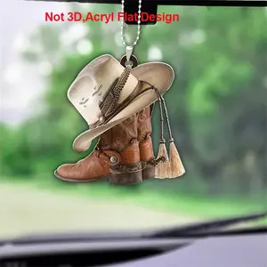 New Personalized Denim Boots Hat Flat Car Interior Hanging Decor, Car Interior Accessories, Stylish Car Decoration Hat Boot Design Car Pendant, Car Interior Rear View Mirror Hanging Decoration, Car Accessories, Car Ornament, Car Trinkets