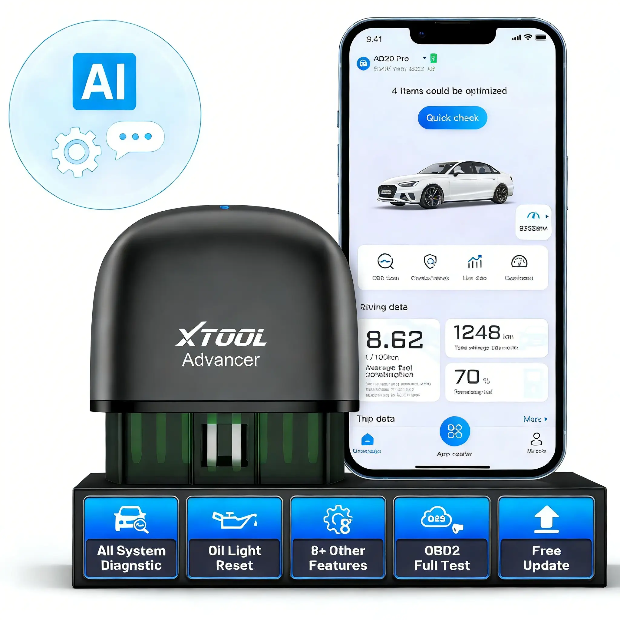 [Summervibes] XTOOL AD20 Pro OBD2 Scanner Free Life Time ,AI Assistant ,No Subscription Fee or Car Wireless Code Reader for iPhone & Android 2025 Oil Reset, Voltage, Performance Test Cheaper than Topdon