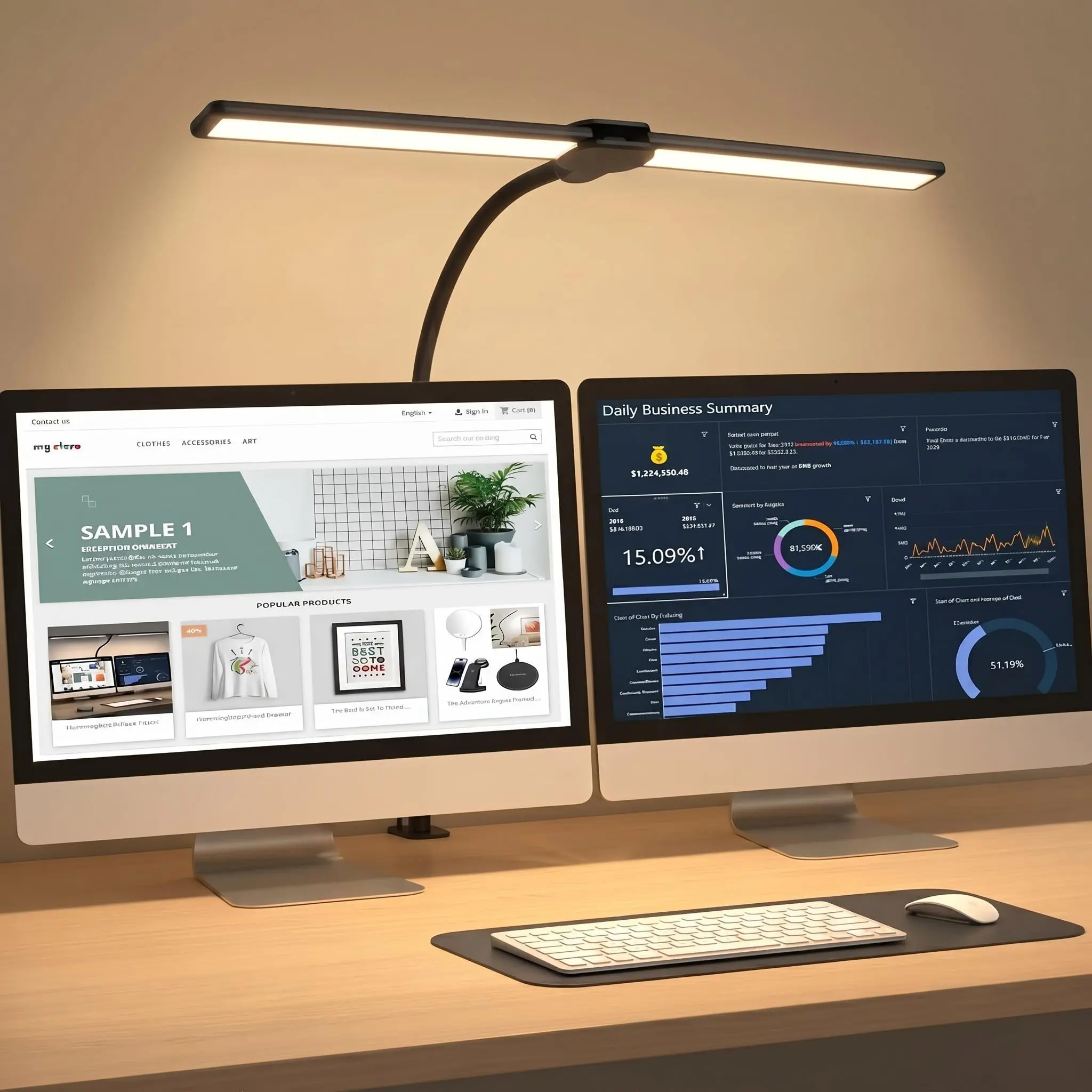 Led Desk Lamp for Office Flexible Eye-Care Clip-On Desk Lamp, Dual-Head for Wide-Area Illumination, 360° Rotatable, Flicker-Free LED Reading Light for Home, Office & Study Adjustable Rgb Lighting