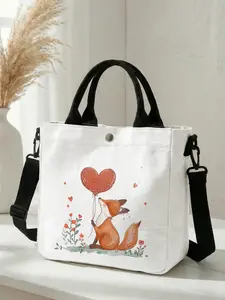 1 piece of fox heart pattern 2D printed fashionable crossbody bag, Fashionable patterned bag, adjustable shoulder strap + snap closure, Students/Office workers/Shopping and going out