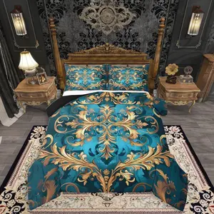 Hippie Damask Print Bedding Set,Flowers Vintage Fashion Comforter Set,Women Men Adults,Exotic Aztec Boho Paisley Insert,Fashion Victorian Duvet