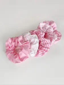Colorblock Polka Dot & Plaid Print Scrunchie, Cute Hair Tie for Women & Girls, Minimalist Headwear Suitable for Thick Hair, Fashion Hair Accessories for Party, Daily Clothing Decor, Hair Scrunchies