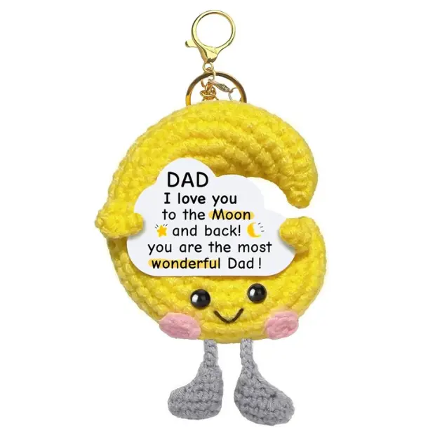 Fathers Day Gift Positive Moon Keychain Hand-Knitted Crochet Moon - I Love You Gift for Him Her, Valentines Anniversary Birthday Gifts