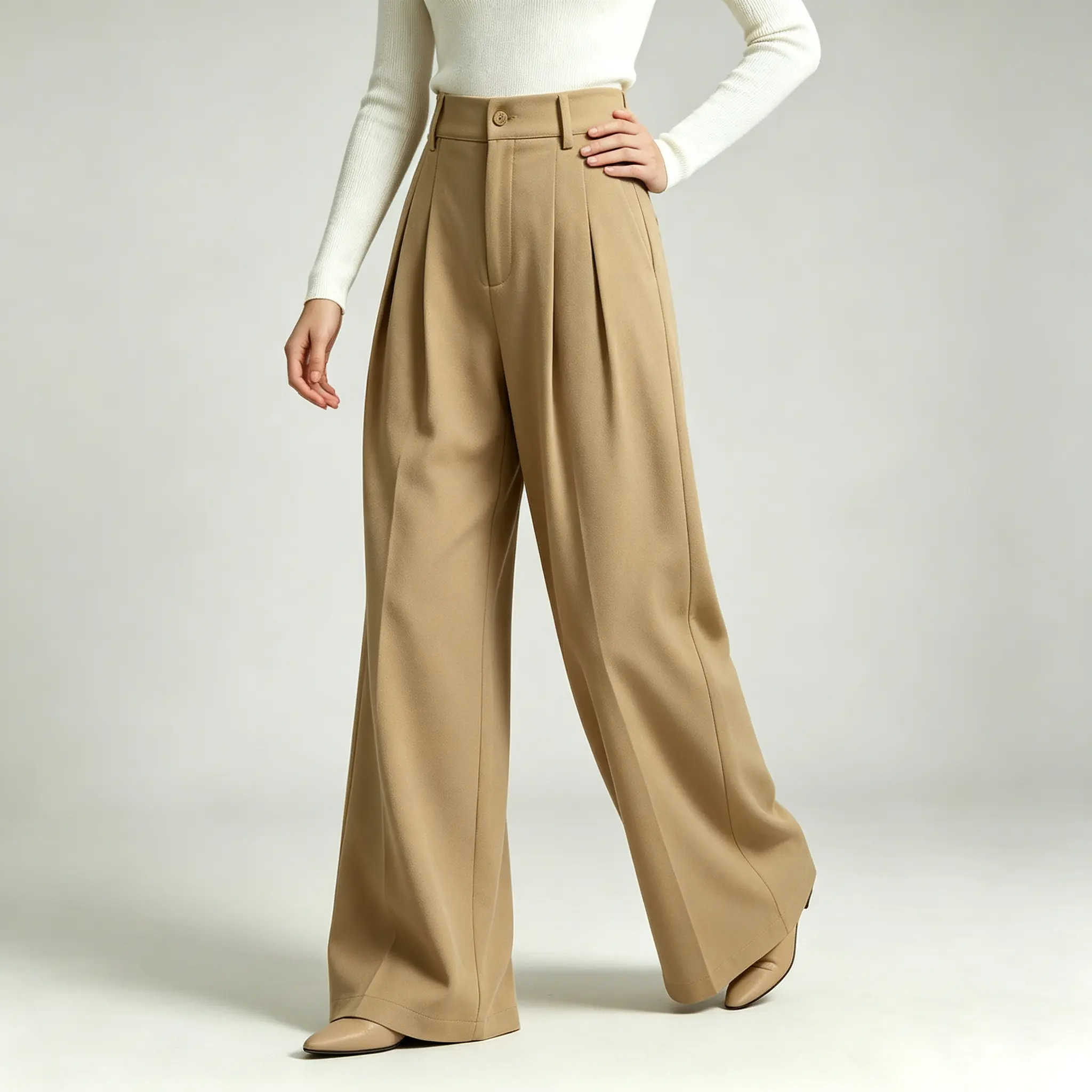 Women's High-Waisted Double-Pleat Drapey Baggy Oversized Flat-Fit Autumn-Winter Wide-Leg Trousers, Slimming Hip-Concealing Floor-Length Straight Pants for Commuting, Everyday Elegant Versatile Suit Pants