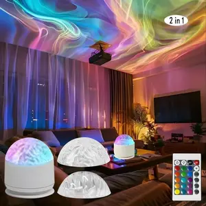 2 in 1 Water Ripple & Aurora Light Projector Lamp, USB Powered with 16-Color LED, Remote & Touch Control Features, Adjustable Brightness and 360° Rotation, Soothing Aurora Ocean Wave Effect for Living Room, Bedroom, Home Decor Light TikTokShopBlackFriday