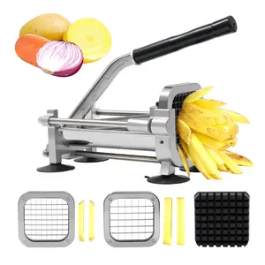 Potato Chipper French Fry Fruit Vegetables Cutter with 1/2" & 3/8" Blades, Ergonomic Handle, Heady Duty Rust-Resistant Aluminium Machine, Food Grade Stainless Steel Slicer for Home Kitchen Restaurant Use Easy Clean