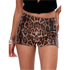 Women's Leopard Sequin Mini Shorts Drop Waist Skinny Y2K Shorts Club Rave Bottoms Womenswear Maternity Multicolor jean shorts plus size clothing summer bottoms Gamis