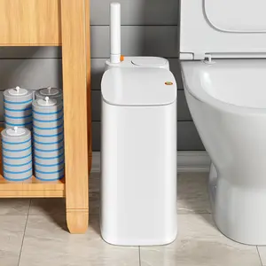 White Plastic Mini Trash Can, Toilet Cleaner Stick, Toilet Brush Holder, 36 Refills and 5 Rolls of Trash Bags, 2-Gallon Trash Can with Pop-Out Lid, Suitable for Bathrooms and Small Toilets,home essentials. household items trash cans for kitchen