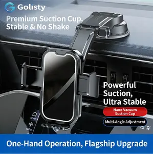 Easy One Touch Signature Dashboard & Windshield Universal Car Mount Phone Holder Desk Stand with Suction Cup Base and Telescopic Arm for iPhone, Samsung, Google, More Smartphones