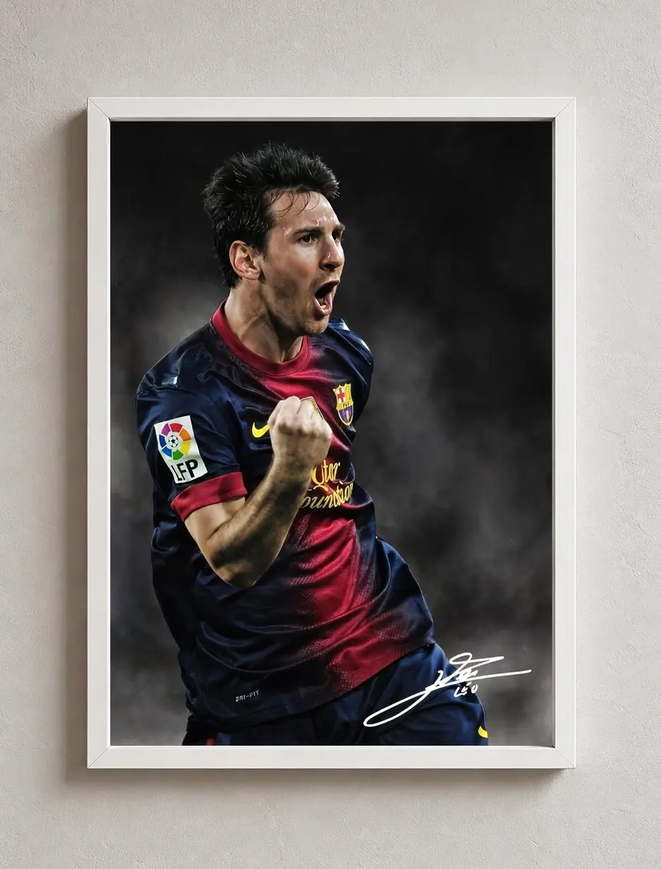Lionel Messi Poster with Printed Signature | Digital Download | Football Wall Art | Printable A3 Print