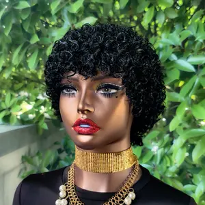 Pin Curl Pixie Cut Glueless Wigs, Chioma Style Short Virgin Brazilian Human Hair Full Machine Made Wigs for Black Women