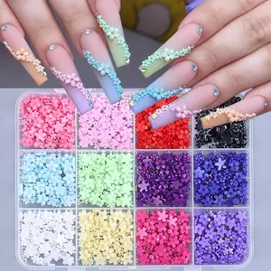 12 Compartment Colorful Flower Nail Art Decorations, Nail Charms, Nail Art Design, 1 Box Cute Mixed Petal Steel Beads Accessories for DIY Nails, Perfect for Women and Girls