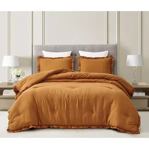 Nora Aqua Comforter Queen Size 3-Lightweight Fluffy Lightweight Ruffled Edge Trim-Washed Microfiber Comforter for
