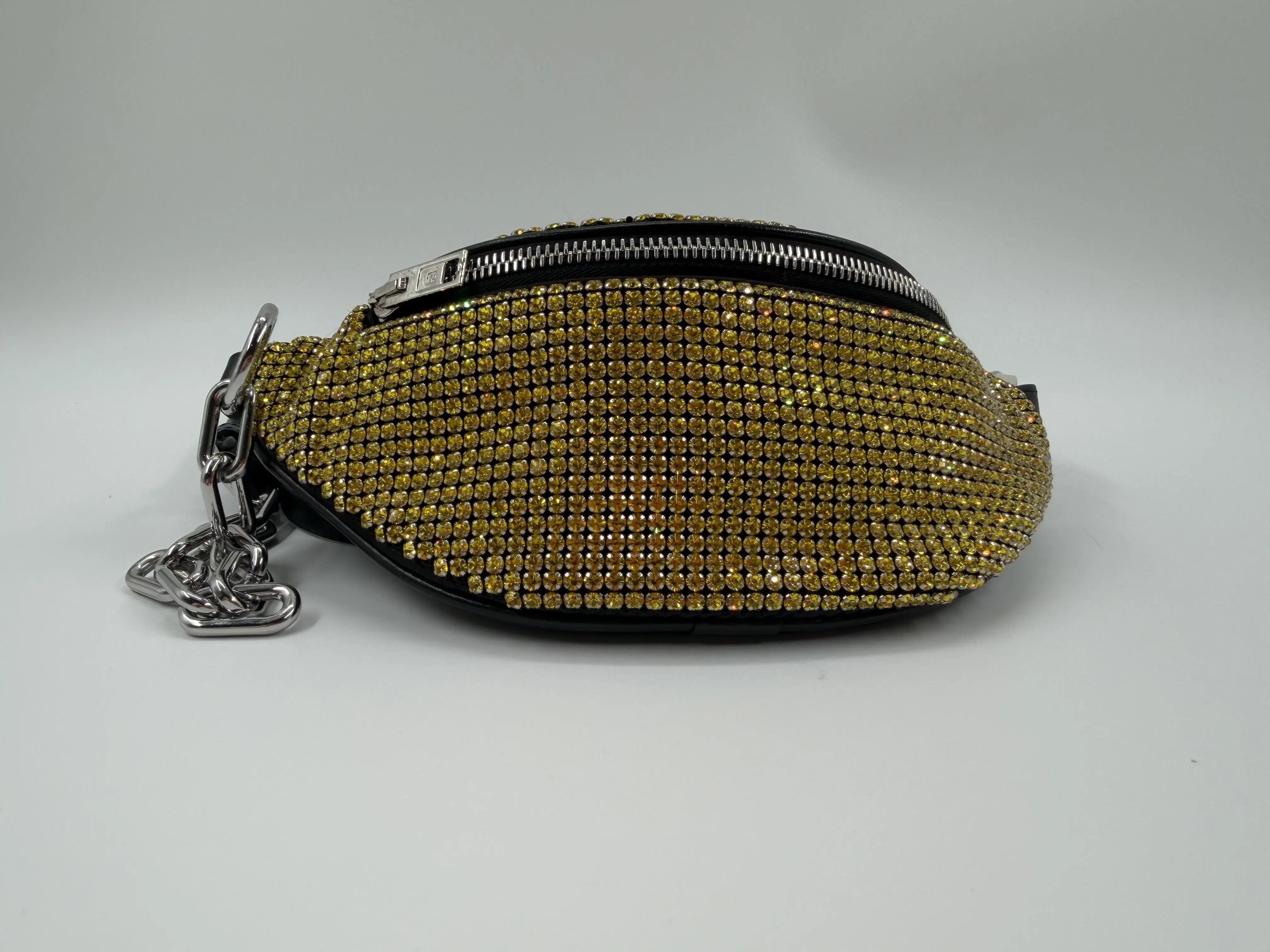 Pre-owned Alexander Wang calfskin Belt Bags Attica Full Crystal Belt Bag Yellow Rhinestone Mesh with Adjustable Chain Strap B2807662701