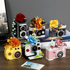 Micro Grain Mirror Flower Camera Series Retro Camera Building Block Model Ornament Toy, Perfect Small Gift, Desktop Living Room Decoration