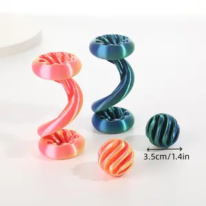 3.94 Inch 3D Printed Spiral Rotating Ball, Multi-Color Sculpture, Abstract Figure Sculpture, Decorative Sculptures, Fun Desktop Decoration, Home Office Stress Relief Decor, Perfect Gift