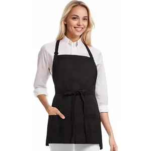 Men's Chef Apron and Women's Server Apron with 3 Pockets, Kitchen Cooking Grilling Black Aprons, Unisex