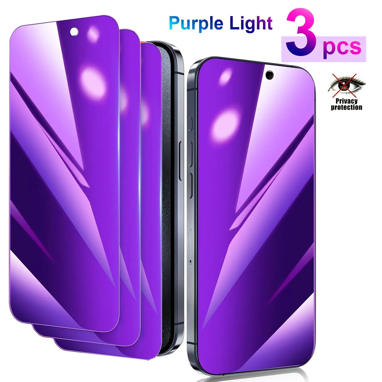 3pcs Purple Anti Blue Light Privacy Smartphone Screen Protector, Scratch Resistant Protector, for iPhone 17 Pro Max 16 Plus Tempered Glass Anti-Spy Eye Protection Anti-Scratch Full Coverage No Bubble