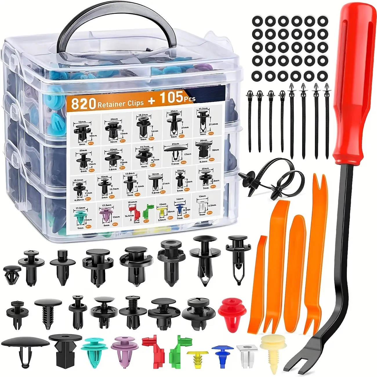 925Pcs Car Push Retainer Clips & Auto Fasteners Assortment -26 Most Popular Sizes Nylon Bumper Fender Rivets with 10 Cable Ties