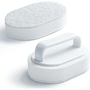Handle Bath Tub Scrubber, Non Scratch Bathroom Scouring Pad, Bathtub Scrubber Soap Scum Remover for Shower Tile Grout Sink Pool Step & Corner, Heavy Duty Cleaning Sponge Scrub, 2 PCS
