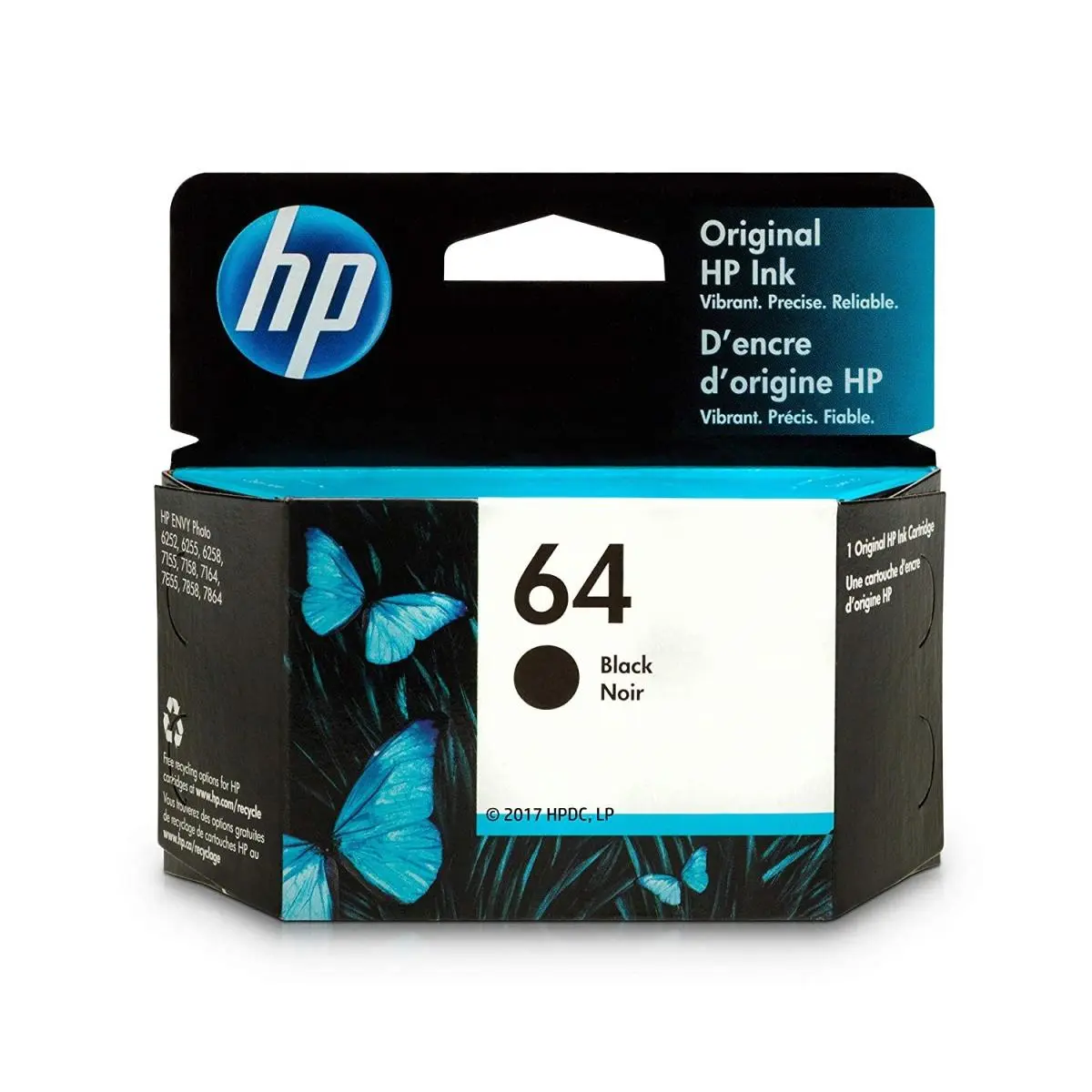 Hewlett Packard 64 High Yield Black Original Ink Cartridge - 0.17 lbs, Page Yield 200, Inkjet Printer Ink Cartridges for HP Printers with Refill, Replacement & Optimum Performance, Printer Ink Refill, Replacement Cartridges