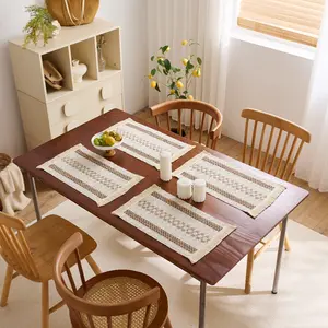 Boho Placemats Set of 4/6, 100% Polyester Woven Farmhouse Table Mats 11.81 x 19.69 Inch, Beige Brown Rustic Dining Placemats with Fringe Tassels for Kitchen, Dining Room, Party, Holiday Decor