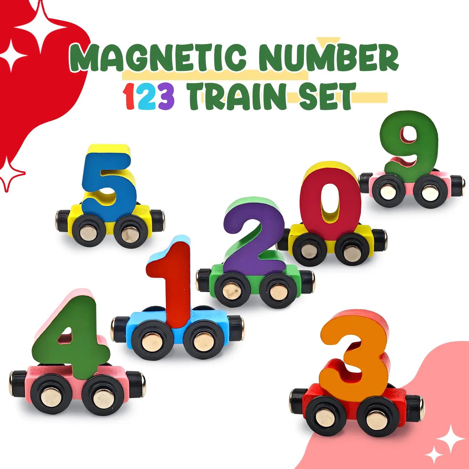EDUTREE Montessori Wooden Digital Magnetic Train Set for Kids - Educational Toys with Number Counting Blocks & Mathlink Cubes - Ideal for Preschool Learning & Gift for Boys Girls, Mother's Day