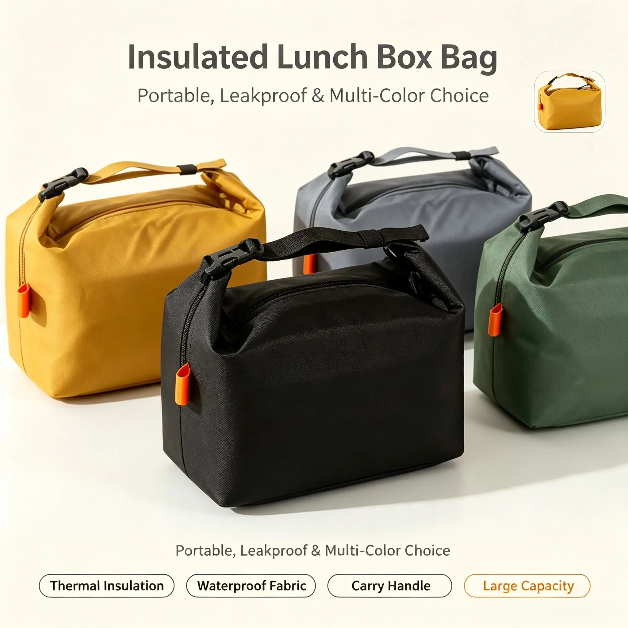 Japanese Style Insulated Bento Bag, Large Capacity Leakproof Lunch Tote with Thick Aluminum Foil & Washable Inner Layer for Work, Travel & Outdoors, Leakproof Cooler Bag, Thick Aluminum Foil Insulated