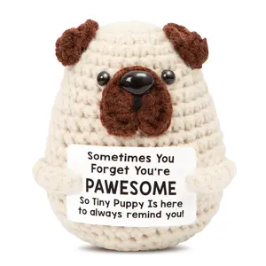 Mini Positive Crochet Dog,Funny Emotional Support Crochet Stuffed Gifts Cute Crochet Animals with Positive Messages Emotional Support Crochet Animals Handmade Crochet Puppy Inspirational Crochet Gift