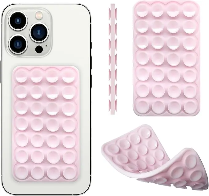 Silicone Suction Phone Case Mount 28 Strong Grip Holder Hands-Free Non-Slip Mount Double-Sided Adhesive Dash Holder for iPhone and Android Works on Glass Metal Plastic for Videos Selfies Beach Set Accessories sticky Smartphone Cellphone