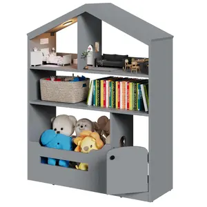 Garvee Children's Bookshelf, Toy Storage Organizer, Wooden Bookshelf for Toddlers, Dollhouse Bookshelf for Playroom, Bedroom, Nursery, Classroom,
