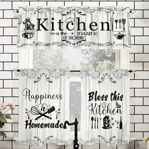 SoftHaven Home Made in USA Vintage Rustic Farmhouse 3-Piece Kitchen Curtains & Valances Set, Elegant Country Style Rod Pocket Window Drapes, Reusable Washable Polyester Home Decor for Kitchen Windows, Kitchen Decor Ideas, Vintage Kitchen Decor