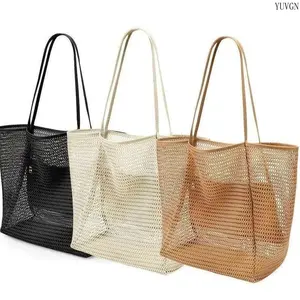 Large Capacity Mesh Beach Bag, Foldable Lightweight Waterproof Shoulder Tote Bag, Perfect for Poolside, Travel, Outdoor Vacation and Daily Beach Essentials Storage